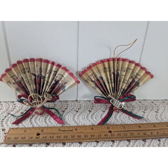2 Vintage Folded Sheet Music Fan Ornaments, Musical Instruments, Made in Taiwan - Picture 1 of 5